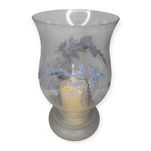 Pfaltzgraff Winter Frost Large Glass Hurricane Candle Holder Christmas Holiday